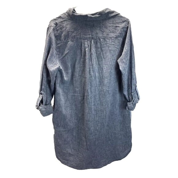 NEW For Cynthia Tunic top roll tab pocket tunic top size M Chambray lagenlook - Picture 2 of 12
